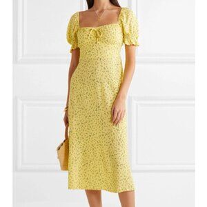 Faithfull The Brand Evelyn Yellow Floral Side Slit Midi Dress US 2​​​